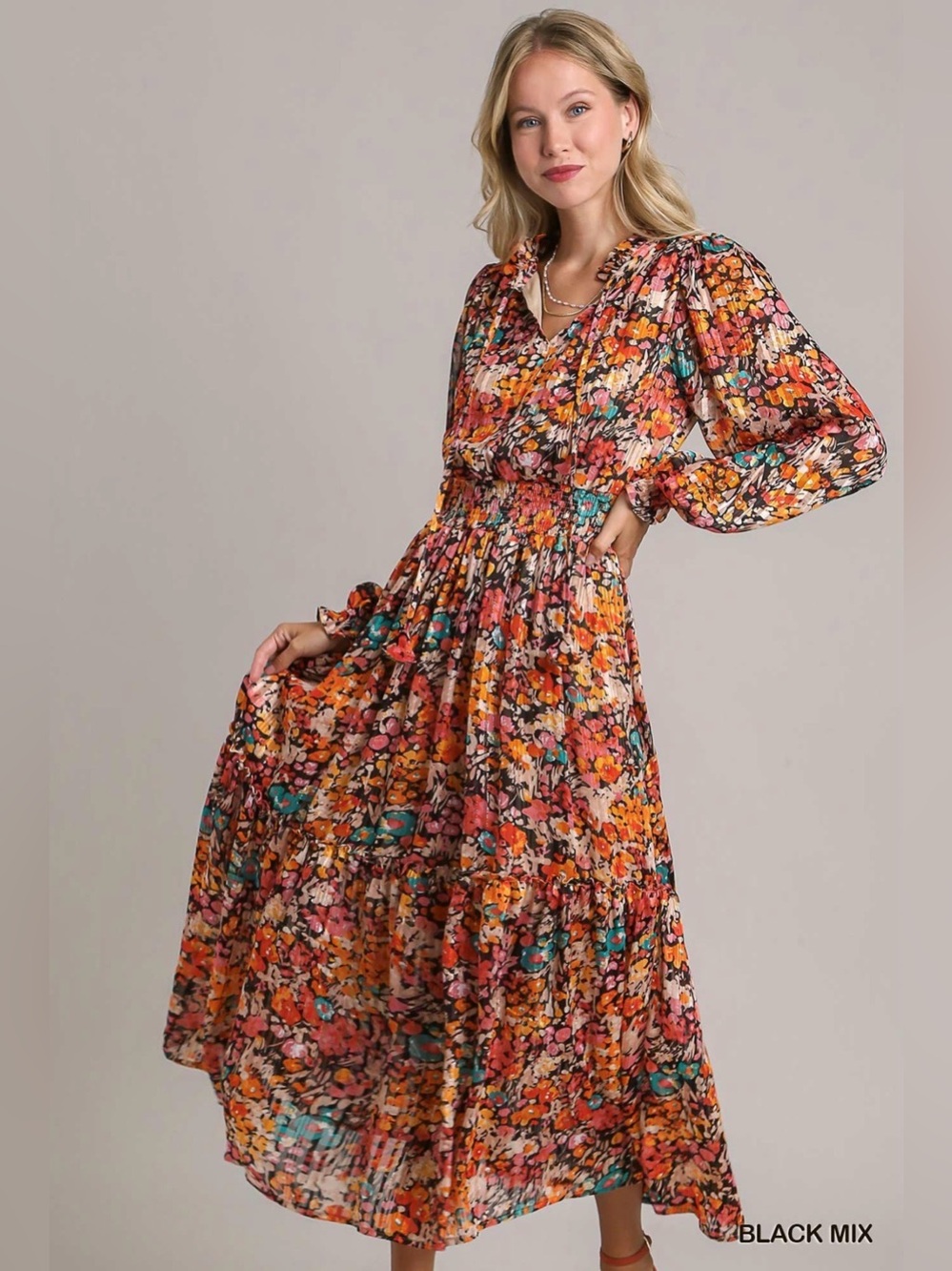 Umgee Colorful Floral Long Sleeve Dress Size Medium